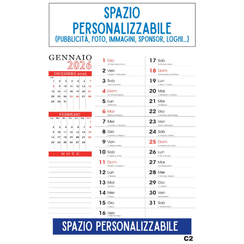 Calendari da muro A3 pre- impostati  personalizzabili