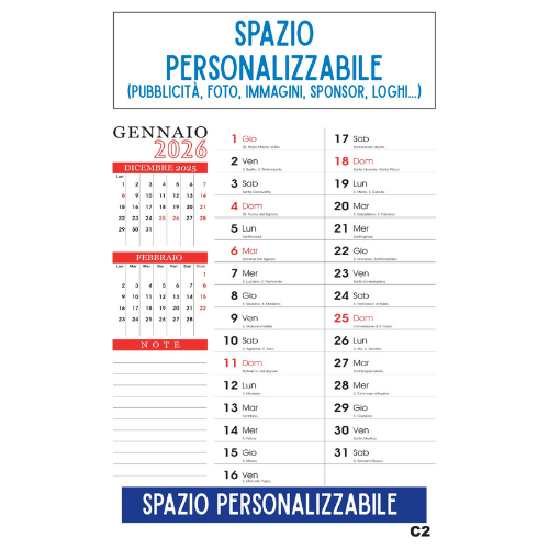 Calendari da muro A4 pre- impostati  personalizzabili