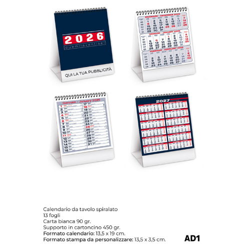 Calendari da Tavolo pre-impostati personalizzabili